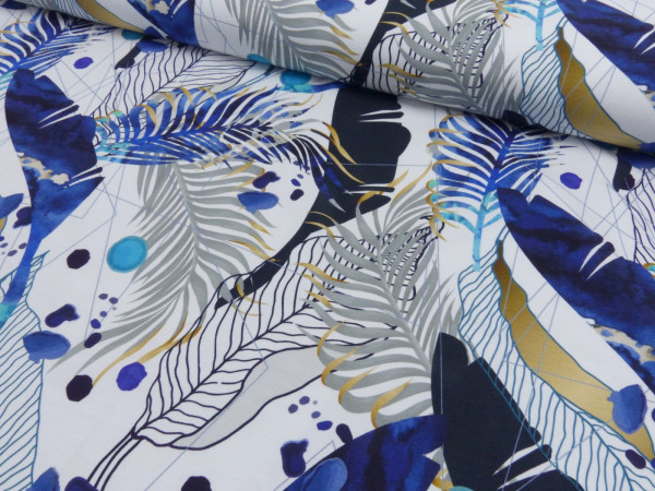 French Terry Digital Druck - Indigo Leaves